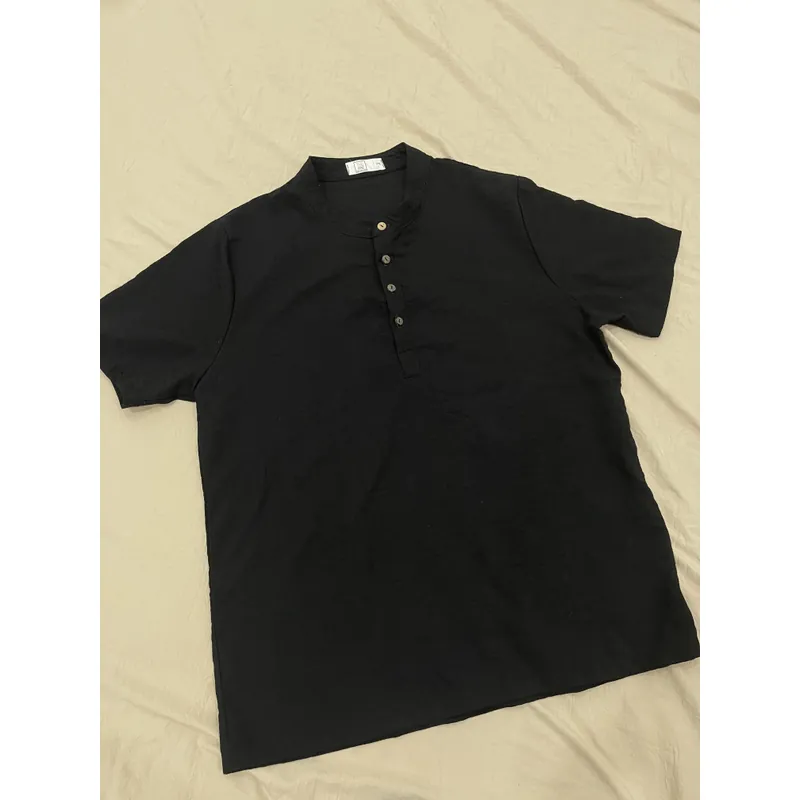 Áo linen cổ tàu đen 729065