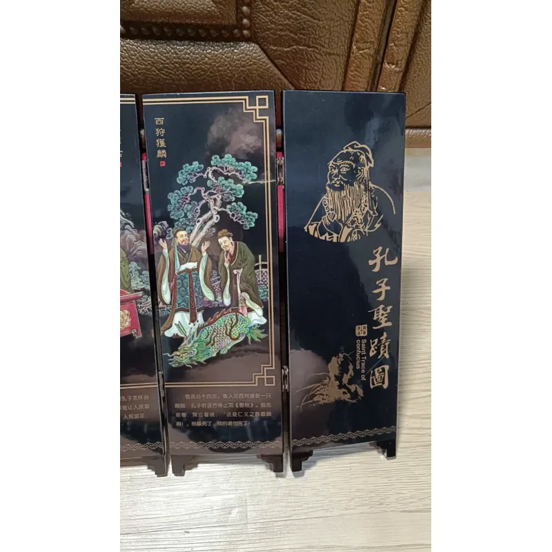 Bình phong Khổng Tử Thánh Tích Đồ (Saint Trace of Confucius)-Sơn mài cổ (Hiếm, Giá trị) 694425