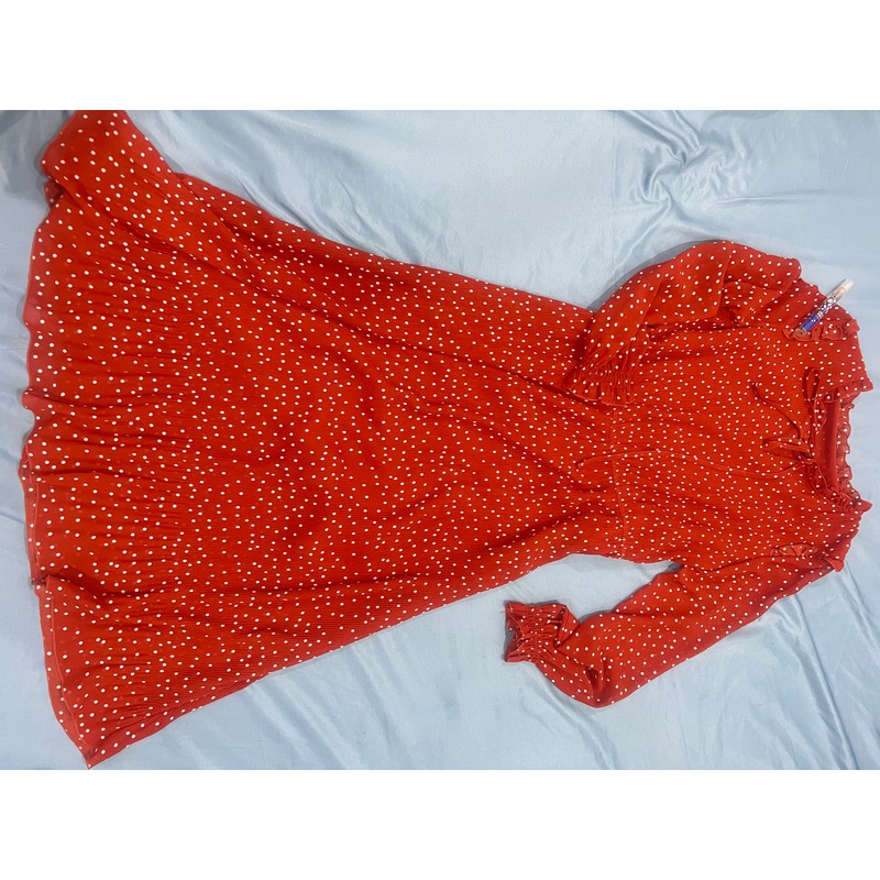 Váy voan chấm bi đỏ cam thắt nơ size L 68127