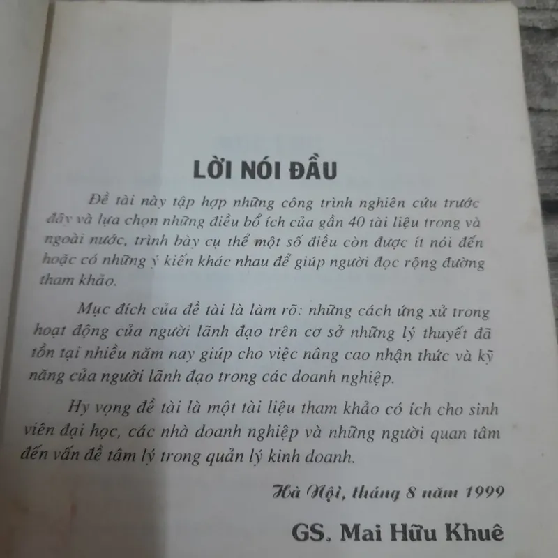 Tâm lý học trong Quản lý kinh doanh. Giáo sư Mai Hữu Khuê 601993