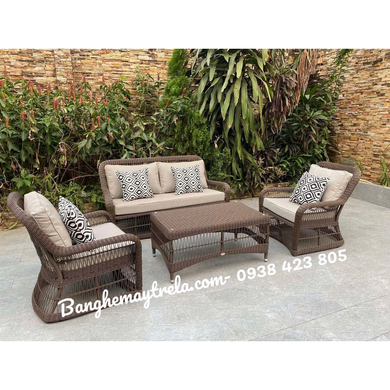 Bàn ghế sofa sân thượng mây nhựa 444216