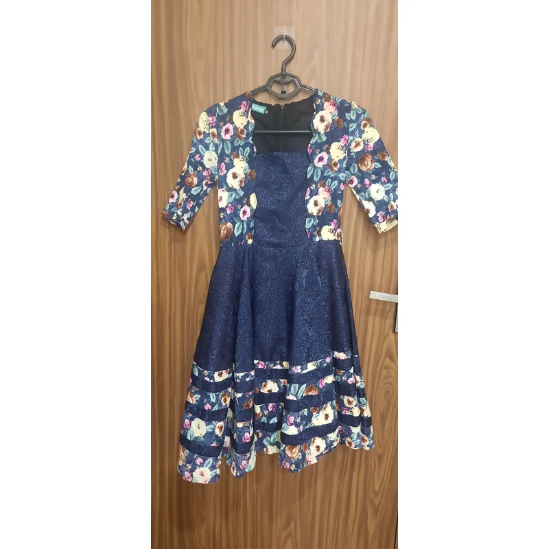 Váy thiết kế size M tông xanh kết hợp gấm và hoa trẻ trung 664292