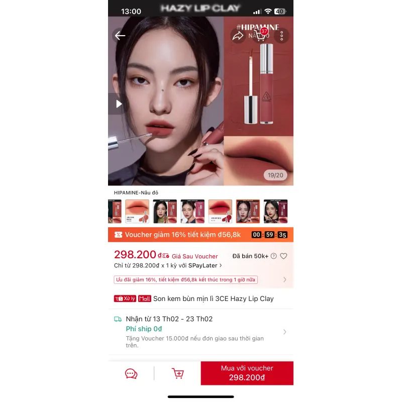 Son kem môi 3CE Hazy Lip Clay Nâu đỏ chính hãng 799679