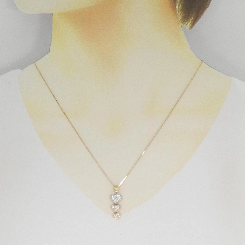 K18YG/PT900/K18PG Dây chuyền kim cương hình trái tim 0.47CT - Hàng hiệu Authentic 859293