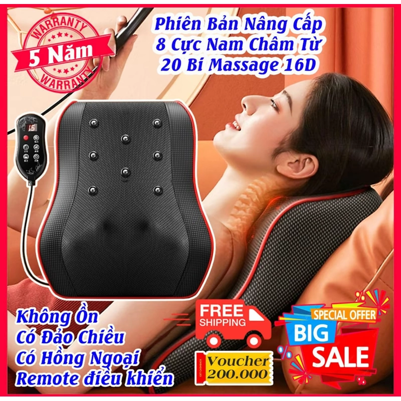 Máy massage cổ vai gáy lưng 16d , Gối massage hồng ngoại  501635