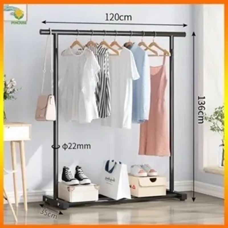Giá Kệ Treo Quần Áo  Đơn Giản Khung Thép Phi 22 Sơn Tĩnh Điện Kèm Bánh Xe Di Chuyển 360 592827
