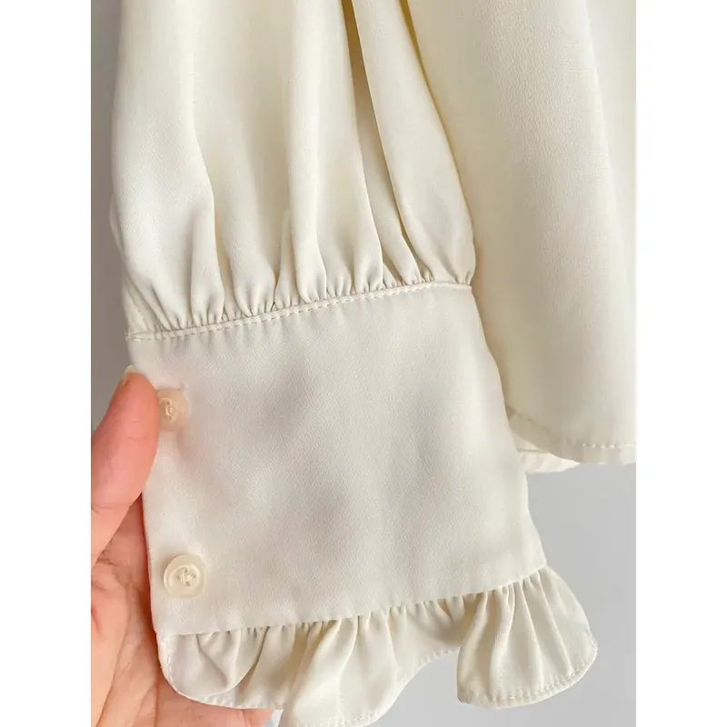SƠ MI TRẮNG TAY BỒNG, VAI BỒNG, CỔ NHÚN CÔNG NƯƠNG* TẶNG QUÀ + FS 586744