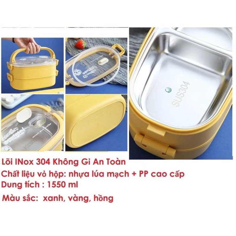 Hộp Cơm Giữ Nhiệt 2 Tầng Lõi INox 304 Cao Cấp/Hộp Cơm Văn Phòng 496969