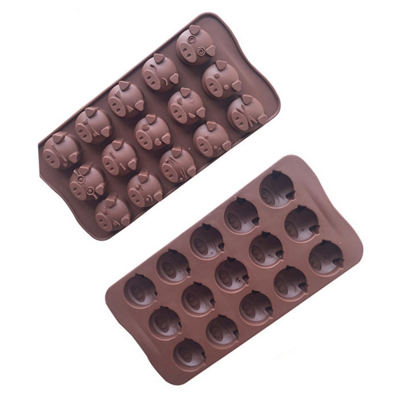 Khuôn silicon làm rau câu, socola 15 mặt heo – Mã số 1212 338658