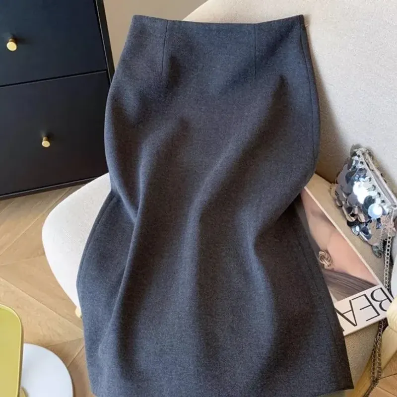 Chân váy dáng chữ A cho nữ, thanh lịch, cạp cao, xẻ tà sau, dài qua gối 740143