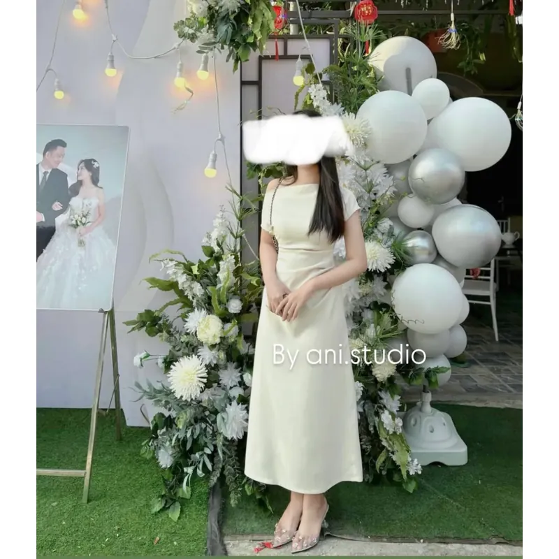 Đầm trễ vai basic - size S - màu Kem 556858