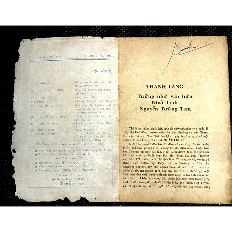 HỒ SƠ CÁI CHẾT NHẤT LINH- Tạp chí Văn Học số 109 miền Nam VN trước 1975 1013704