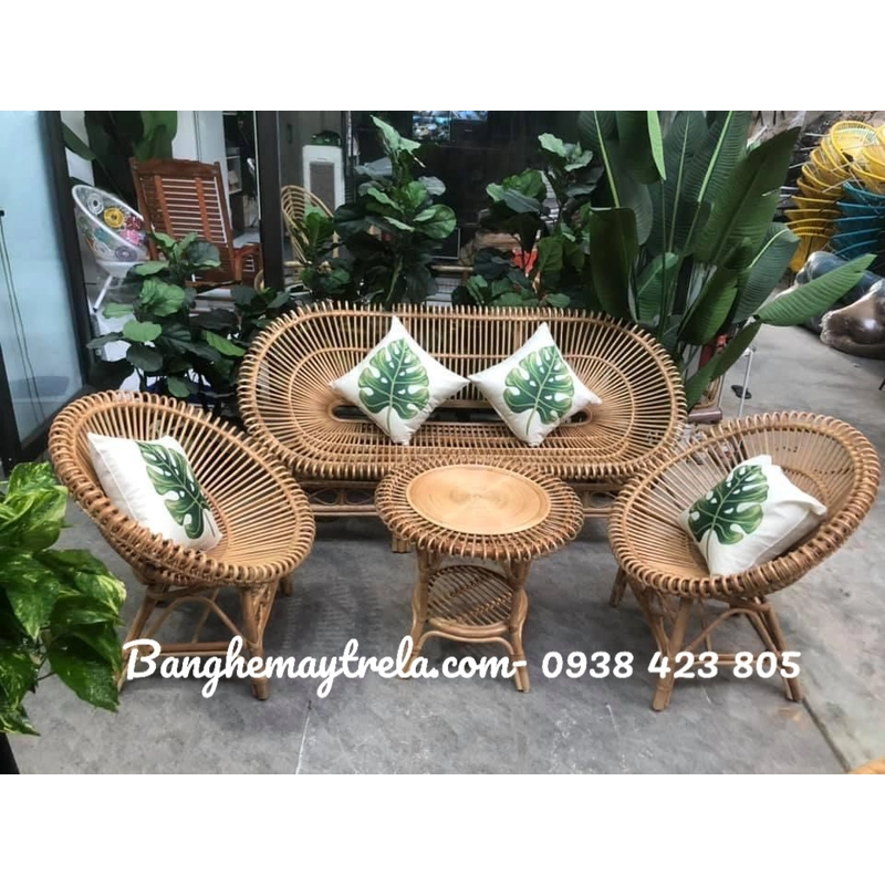 Bộ bàn ghế sen tròn mây tự nhiên 466184