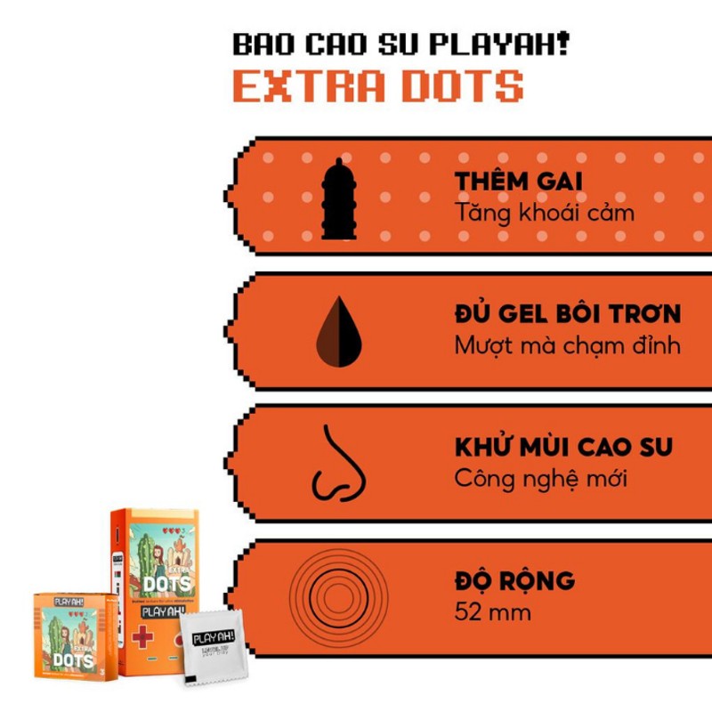 Bao Cao Su PlayAh Extra Dots Thêm Gai Hộp 3 size 52mm nhiều gai 179060