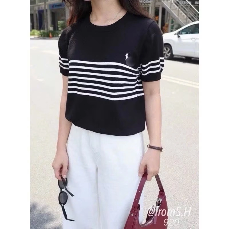Áo Len nữ QC hàng new in hình con ngựa màu đen kẻ trắng 40-63kg 546730