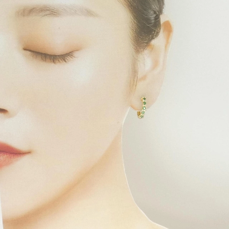 K18YG Bông tai hình vòng ngọc lục bảo - Hàng hiệu Authentic 866005