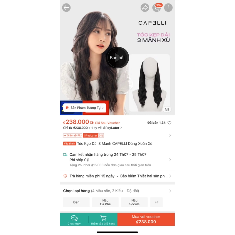 Tóc kẹp màu đen tự nhiên New 519098