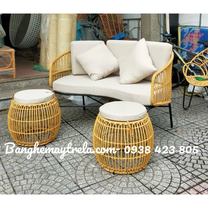 Bàn ghế sofa mây nhựa ngoài trời 558829