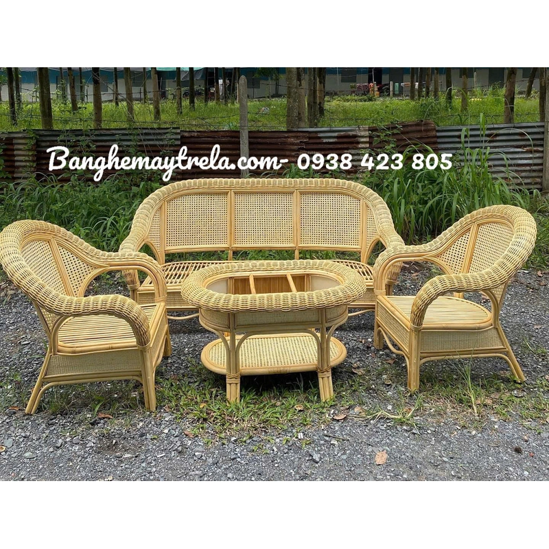 Bàn ghế sofa mây tự nhiên lưới mắt cáo 499423