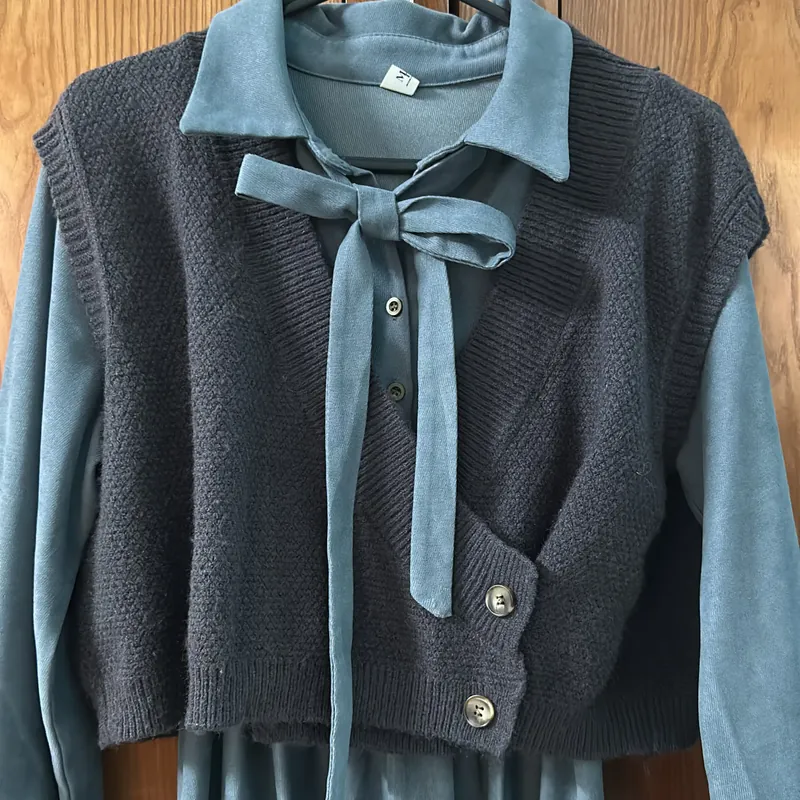 Váy nhung tăm xanh dương mix ghile 720325