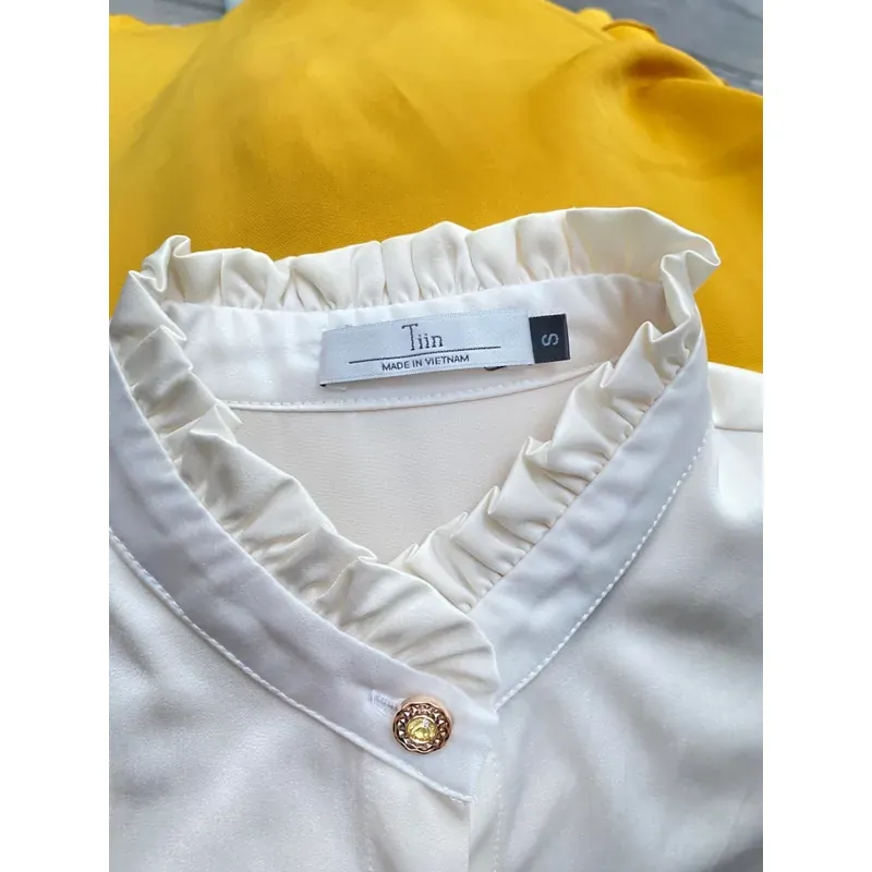 MỚI 99%***SƠ MI LỤA TRẮNG* CỔ CHUN TAY BỒNG VAI BỒNG TẶNG QUÀ 0Đ FREESHIP 587239