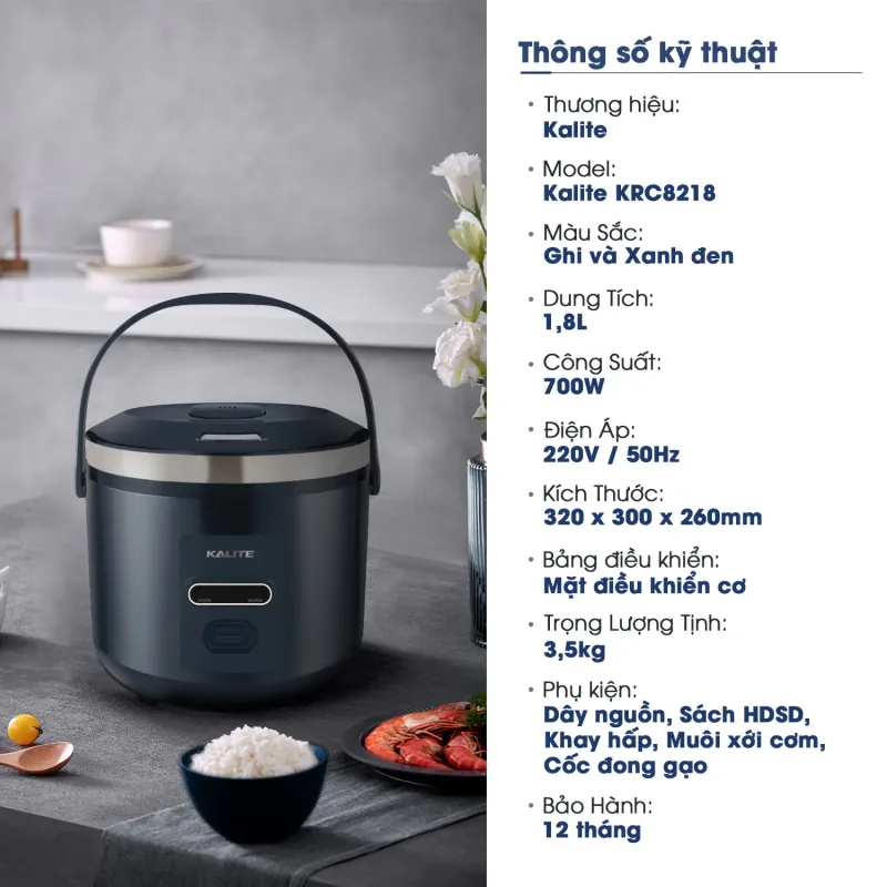 Nồi cơm điện KALITE KRC8218 đa chức năng nấu 1,8L 585915