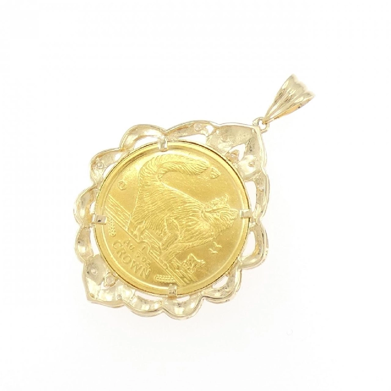 K18YG(枠) Dây chuyền đồng xu kim cương 0.08CT - Hàng hiệu Authentic 866870