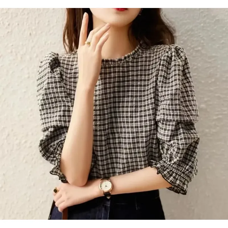 Áo sơ mi tay ngắn dáng rộng in kẻ sọc phong cách mùa hè 2021 sành điệu mới 786467