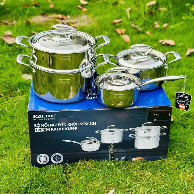 Bộ nồi inox nguyên khối Tripro KL999 (16-20-24cm + xửng) hiệu suất 99% chính hãng mới 574425