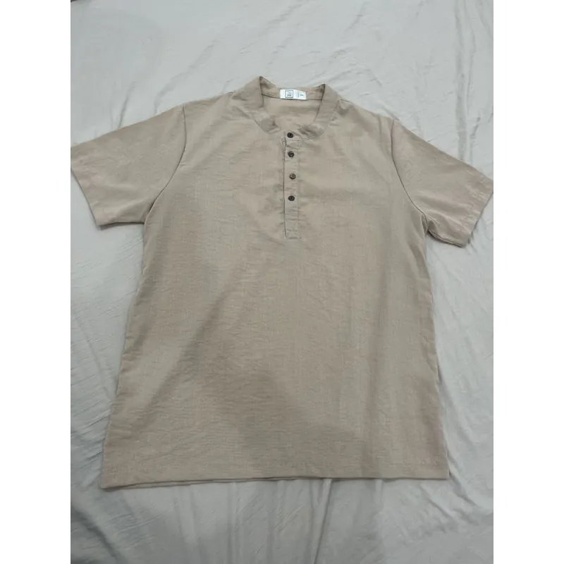 Áo nam cổ tàu chất liệu linen màu be  729069