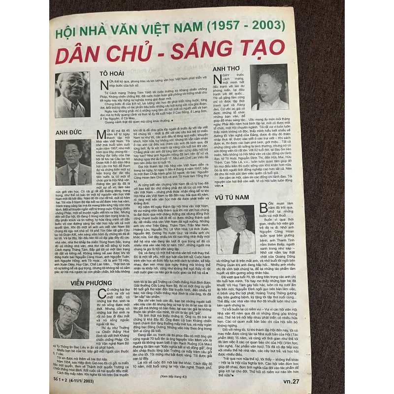 Tạp chí Văn Nghệ của Hội Nhà văn Việt Nam, số 1 - 2 năm 2003 798753
