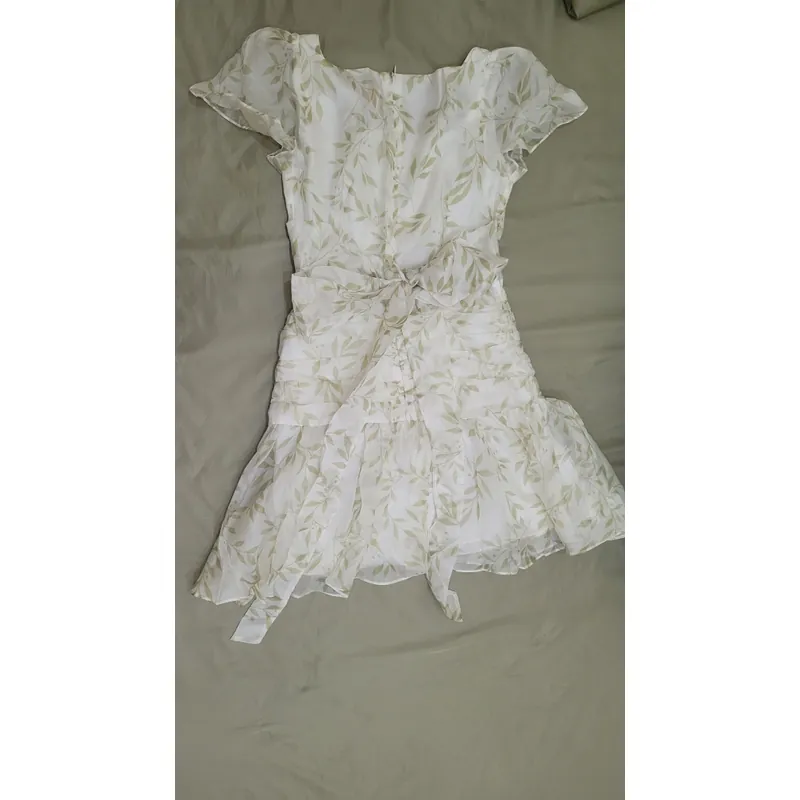 Đầm tơ họa tiết lá xanh 713669