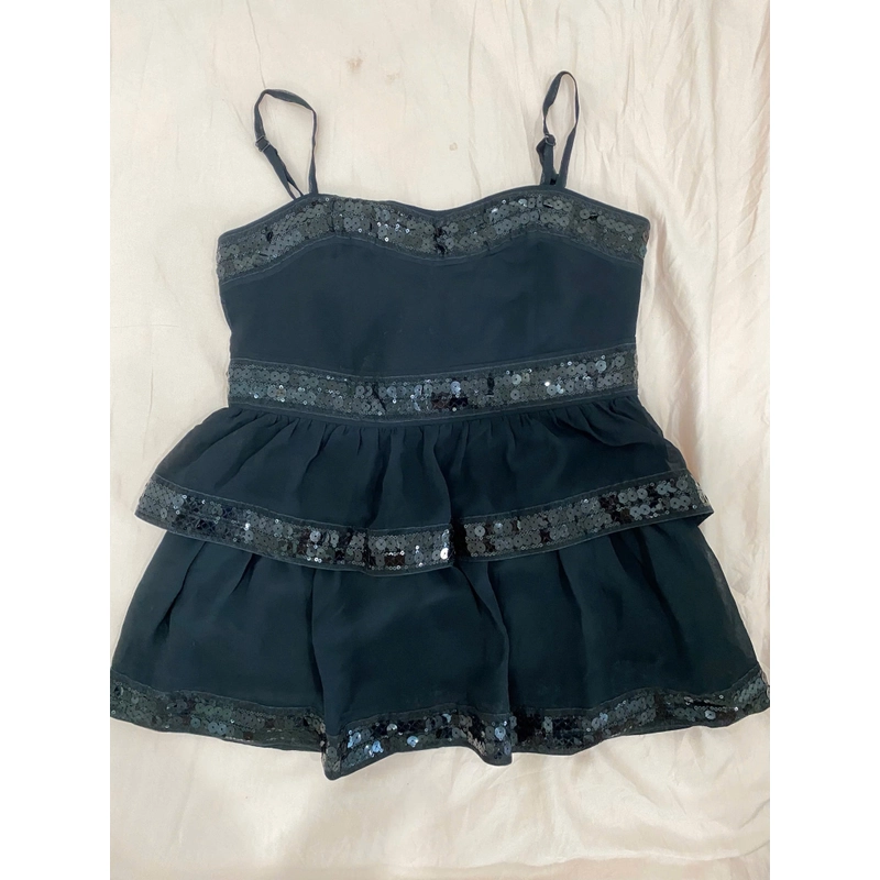 Váy đen dáng xoè có chi tiết đính sequin ở các tầng hãng Mỹ 509823