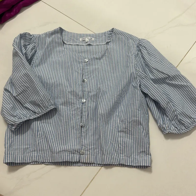 Áo sơ mi Blue tay phồng tặng sơ mi tay ngắn 740949