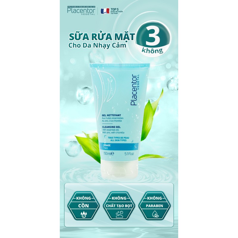 Gel rửa mặt dịu nhẹ dành cho mọi loại da Placentor Vegetal Cleansing Gel 150ml - Ry Store 186665