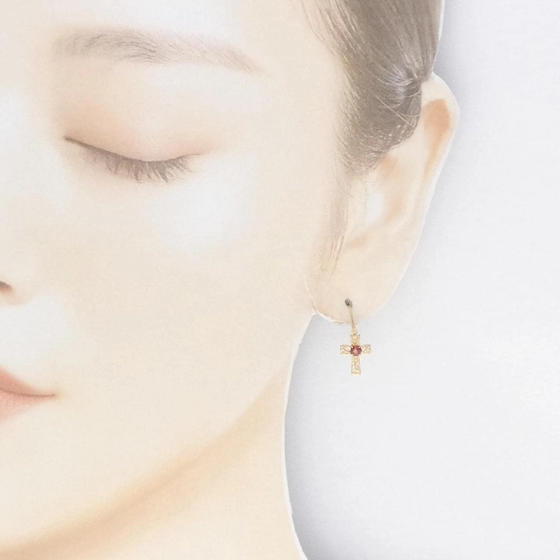 K18YG Cross Garnet Bông Tai - Hàng hiệu Chính hãng 870993