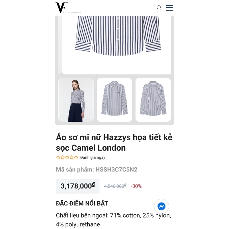 Áo sơmi nữ hiệu Hazzys,size S 278091