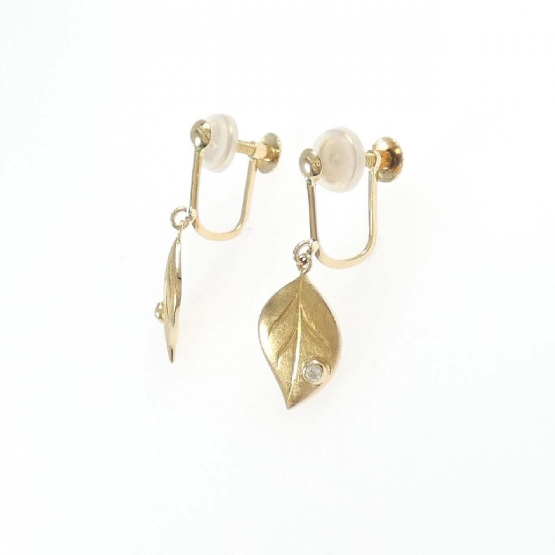 K18YG Lá Bạch Kim Kim Cương Bông Tai 0.04CT - Hàng hiệu Chính hãng 871454