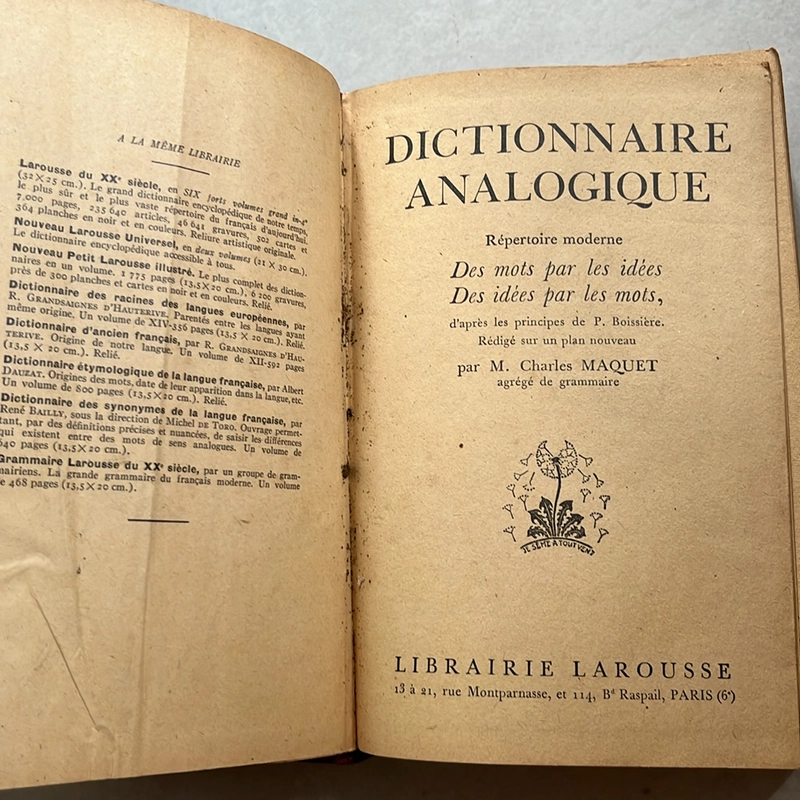 Dictionnaire Analogique — Từ điển Tương tự (Analog) — 1936s 495713