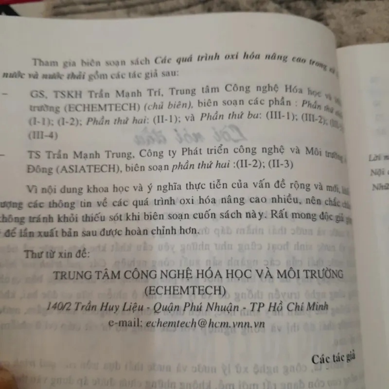 Quá trình OXY HÓA NÂNG CAO trong Xử lý Nước và Nước thải. Giáo sư TSKH Trần Mạnh Trí  577706