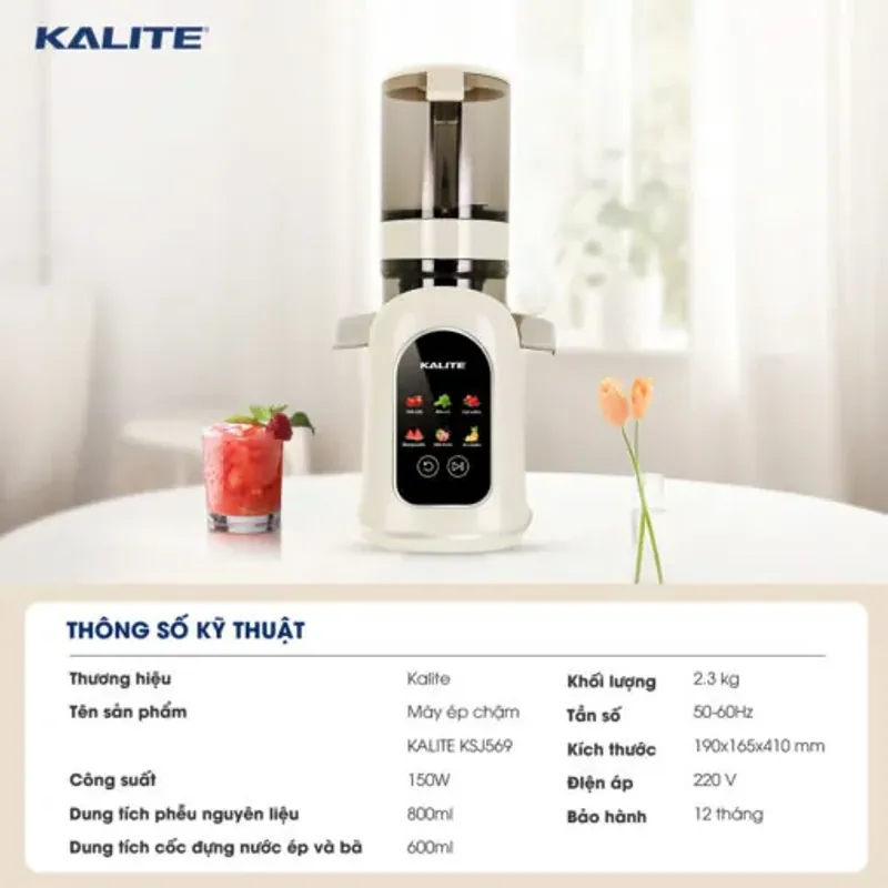 Máy ép chậm Kalite KSJ569 ép kiệt bã 99% không sinh nhiệt tích hợp làm kem 572353