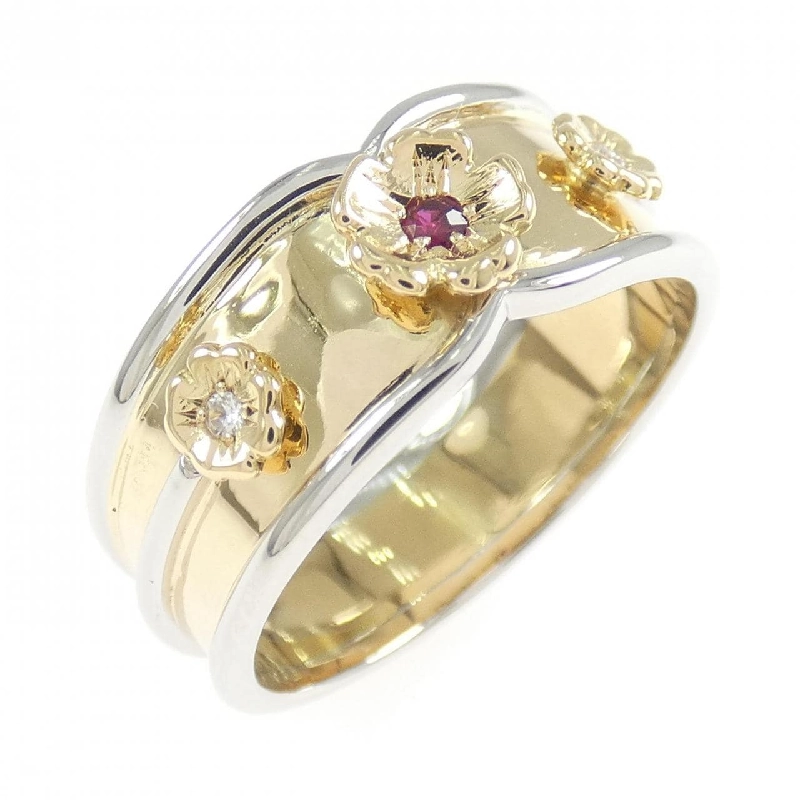 Nhẫn Ruby Hoa K18YG/PT900 - Hàng hiệu Authentic 850404