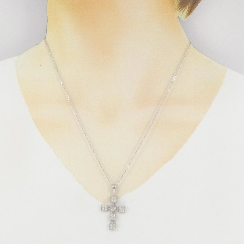 K18WG Dây chuyền kim cương chéo 0.34CT - Hàng hiệu Authentic 860140