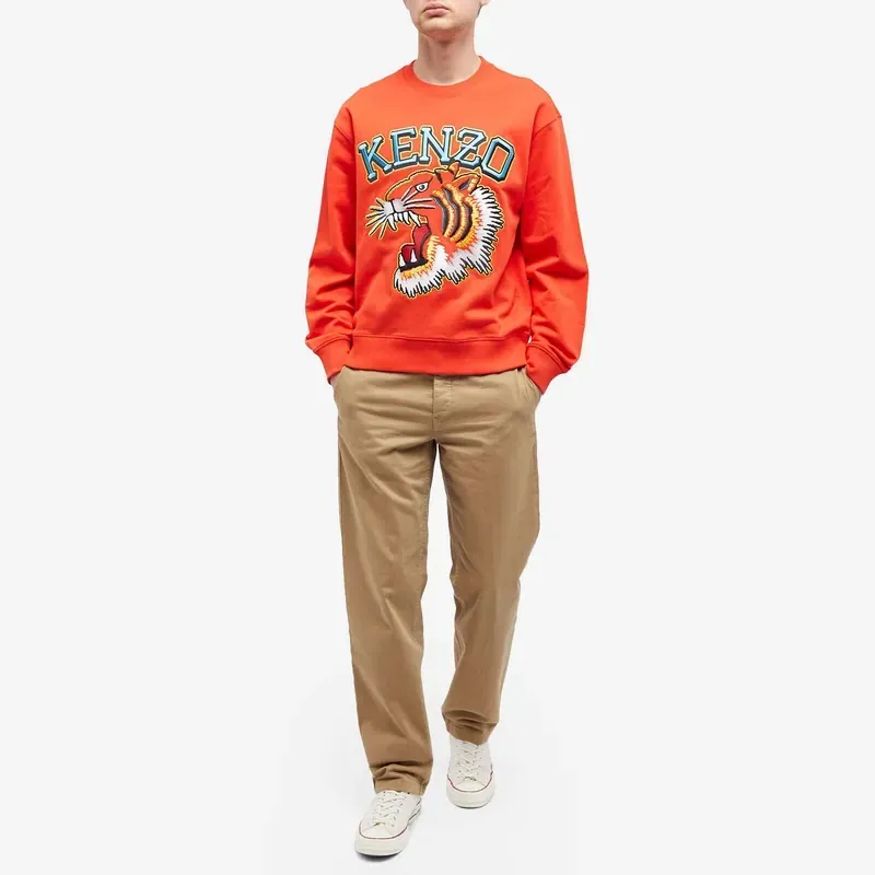 Áo sweater Kenzo thêu đầu hổ logo chữ lớn màu cam đỏ 757811