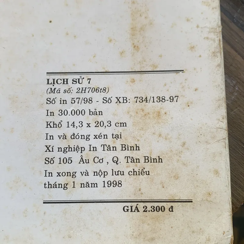 Sách giáo khoa Lịch sử 7, in năm 1998 706709
