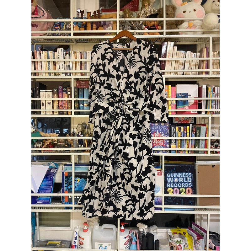 Đầm maxi bông, đen/trắng, Size M 528405