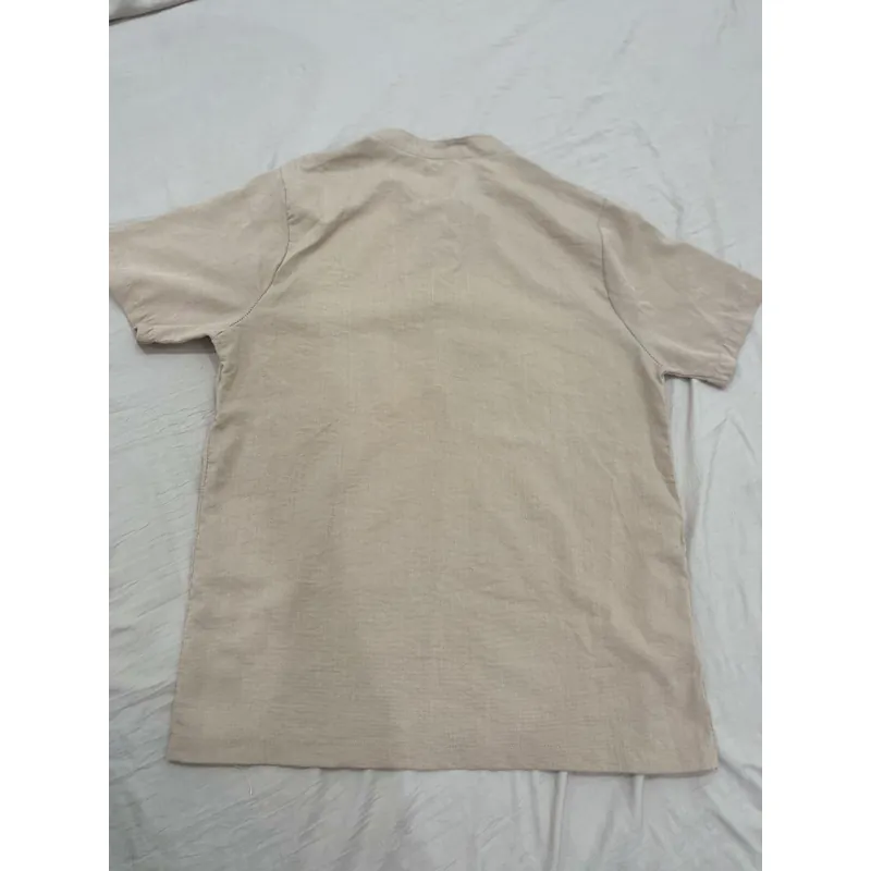 Áo nam cổ tàu chất liệu linen màu be  729069