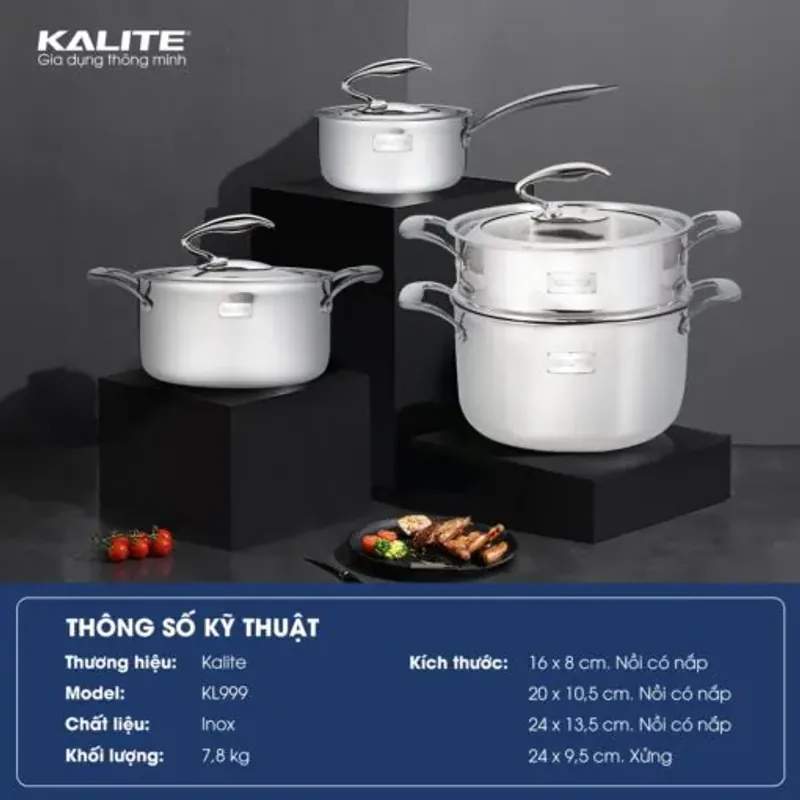 Bộ nồi nguyên khối inox 304 Tripro Kalite KL999 siêu bền 577350
