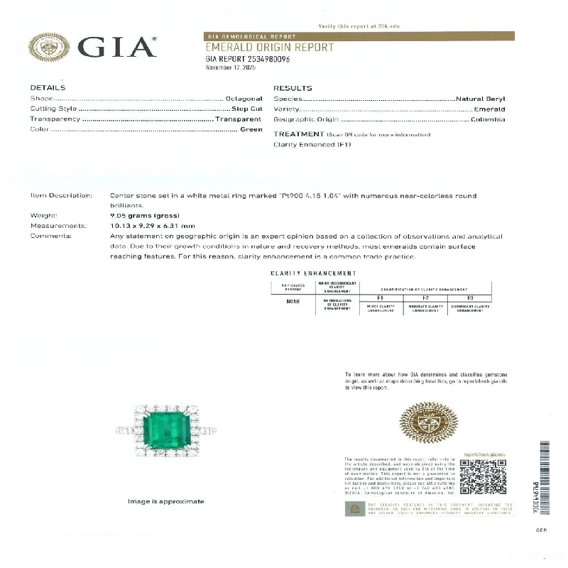 Nhẫn Emerald PT900 4.15CT Xuất xứ Colombia - Hàng hiệu Chính hãng 852846