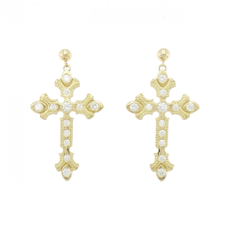 K18YG Bông tai kim cương hình chữ thập - Hàng hiệu Chính hãng 870224